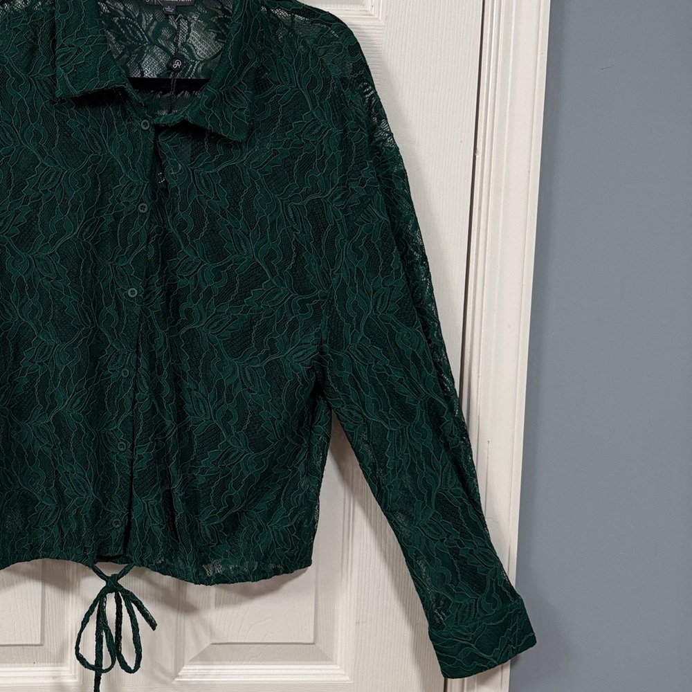 Adrianna Papell Dark Green Lace Blouse Luxury - Picture 7 of 16